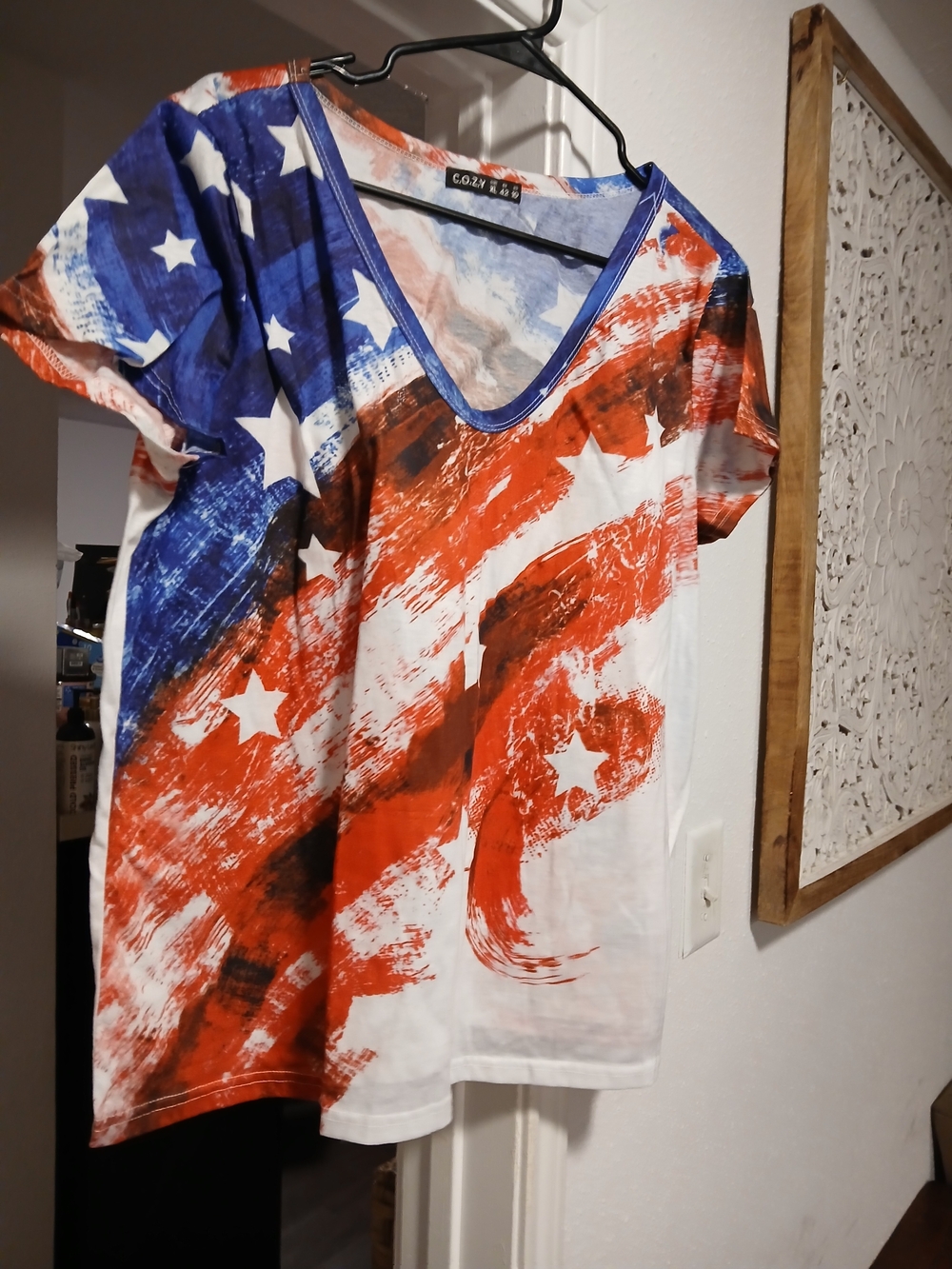 C.O.Z.Y Stars & Stripes NWOT  V-Neck Tee - Red, White & Blue